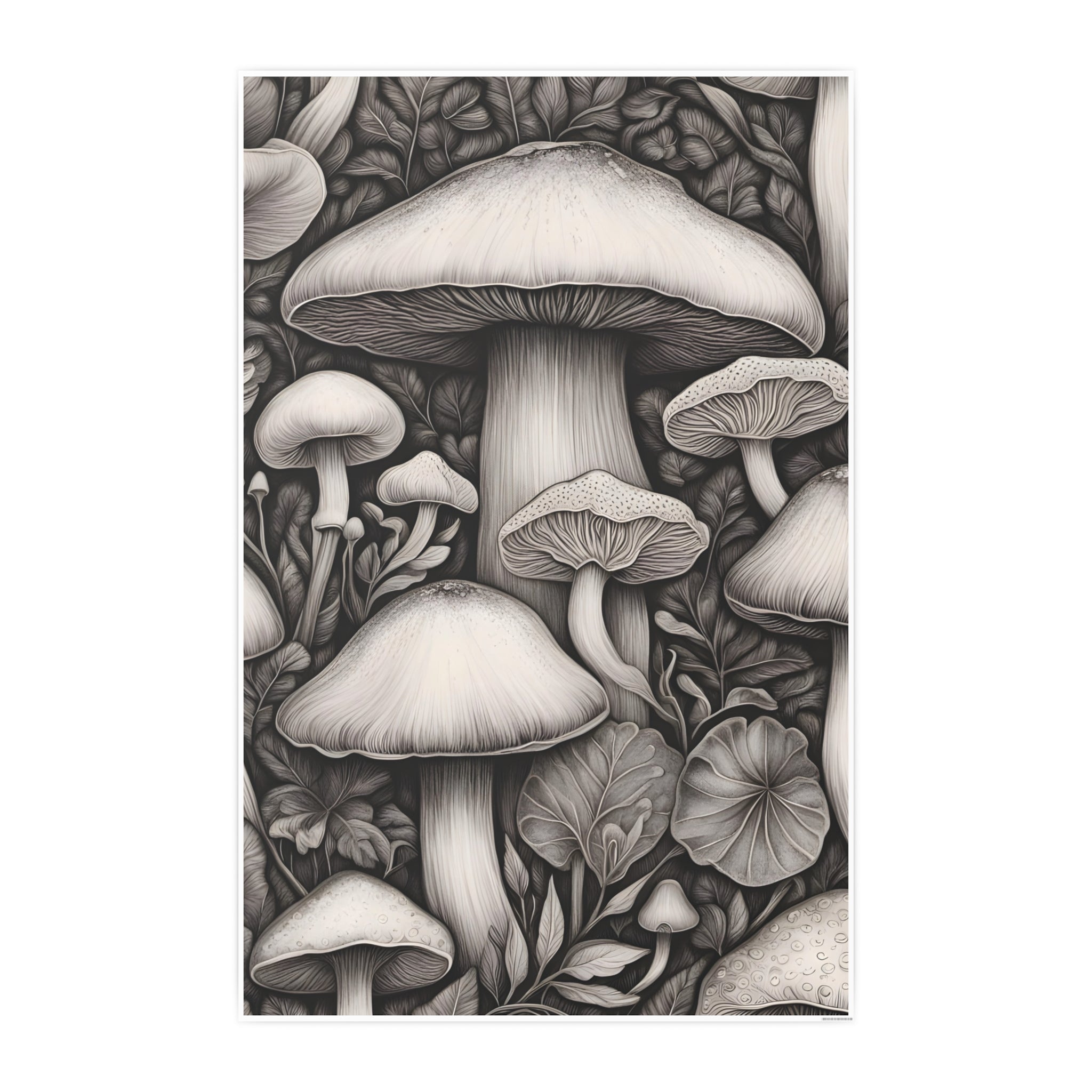 Poster: Mushroom Illustration Poster — Botanical Fungi Art Print