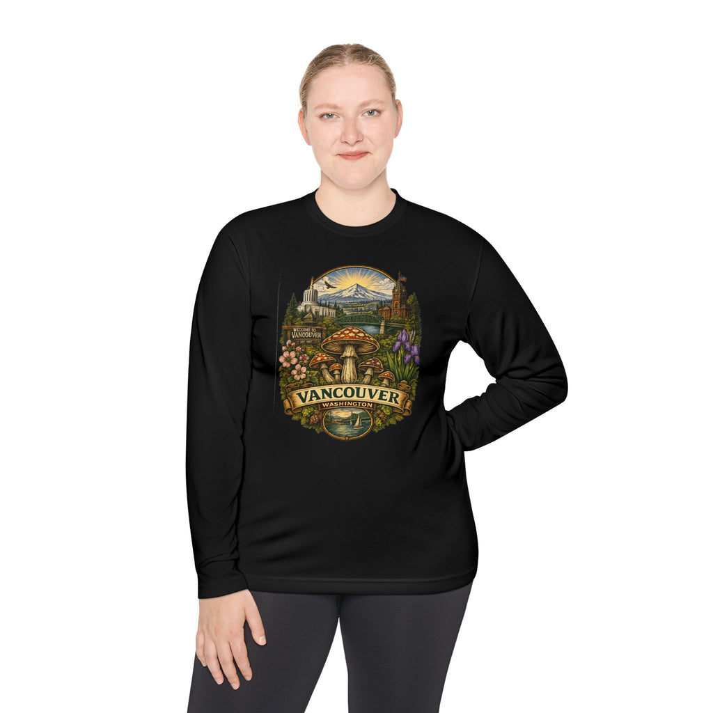 Vancouver Nature Long Sleeve Tee — Scenic Mountains & Mushroom Art