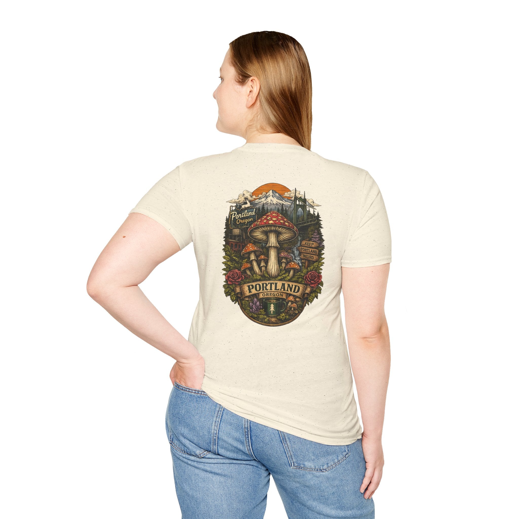 City: Portland Mushroom Magic T-Shirt — Vintage Red Toadstool Illustration