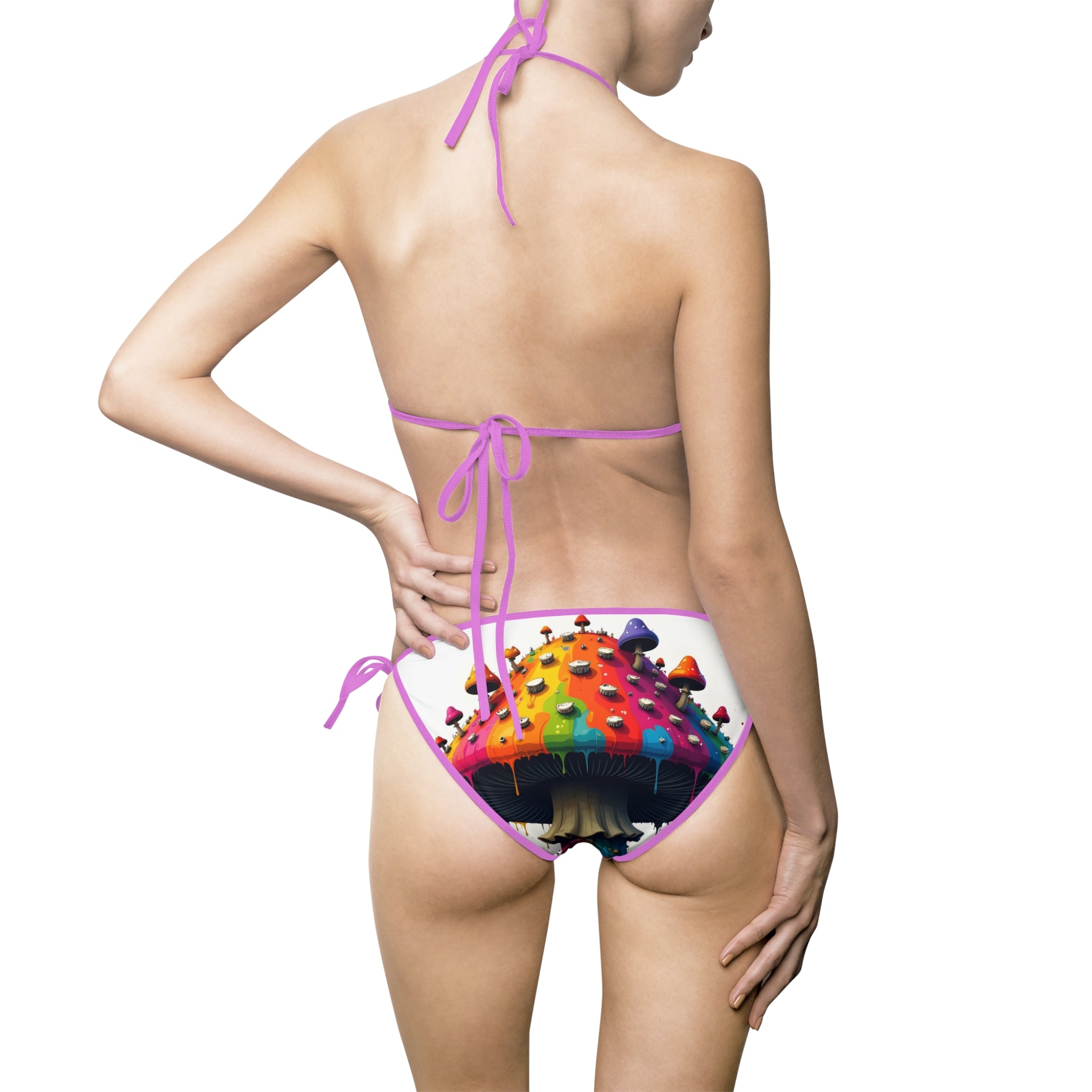 Rainbow Mushroom Bikini — Women's Tie-Side Triangle Swimsuit