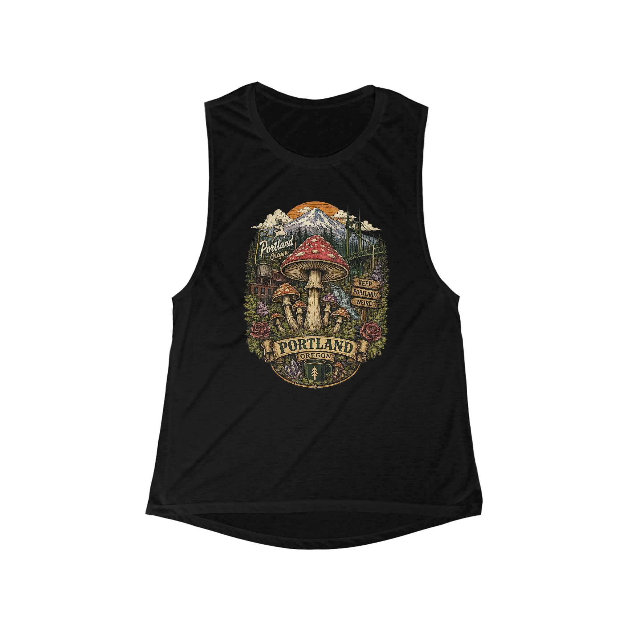 Portland Mushroom Graphic Tank Top — Women's Scoop Muscle Tank