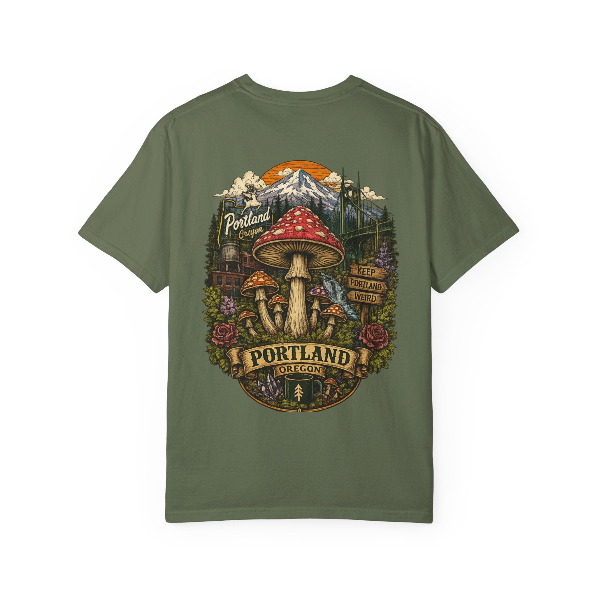 City: Portland Mushroom Graphic T-Shirt — Vintage Forest Amanita Design