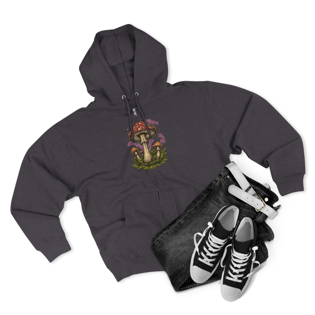 City: Portland Mushroom Zip Hoodie — Vintage Psychedelic Fungi Forest Jacket