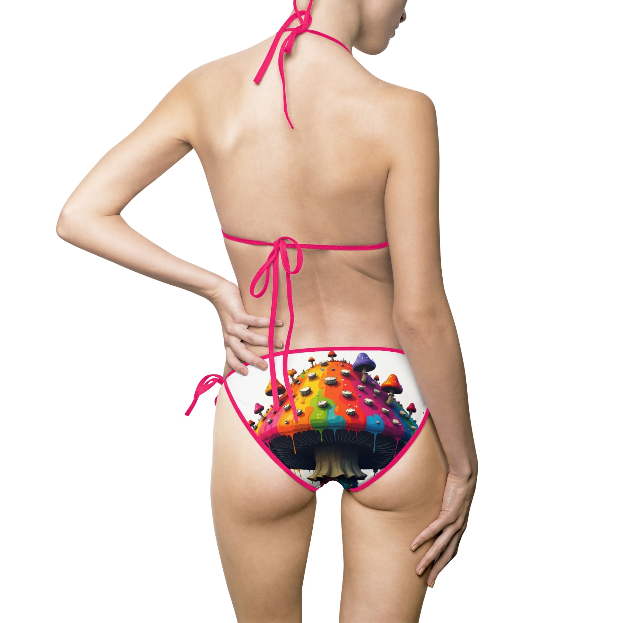 Rainbow Mushroom Bikini — Women's Tie-Side Triangle Swimsuit