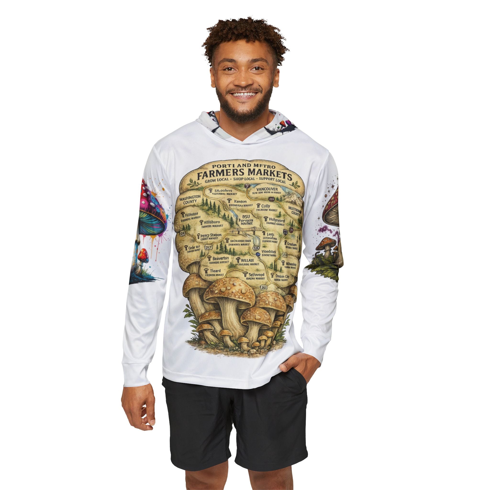 City: Portland Mushroom Farmers Market Hoodie — Men’s All-Over Print Warmup