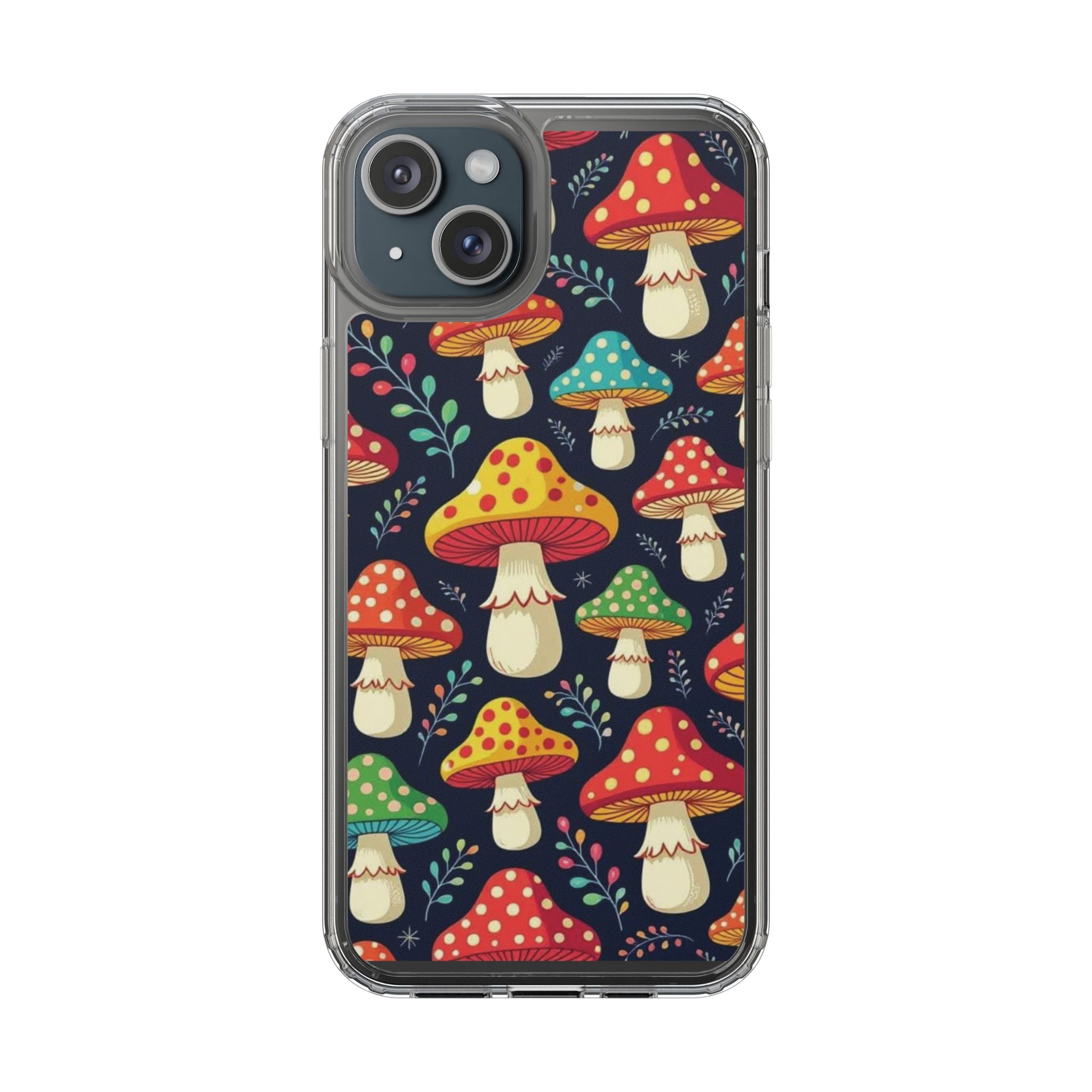 Phone Case: Mushroom Pattern Clear Phone Case — Colorful Toadstool Floral Design