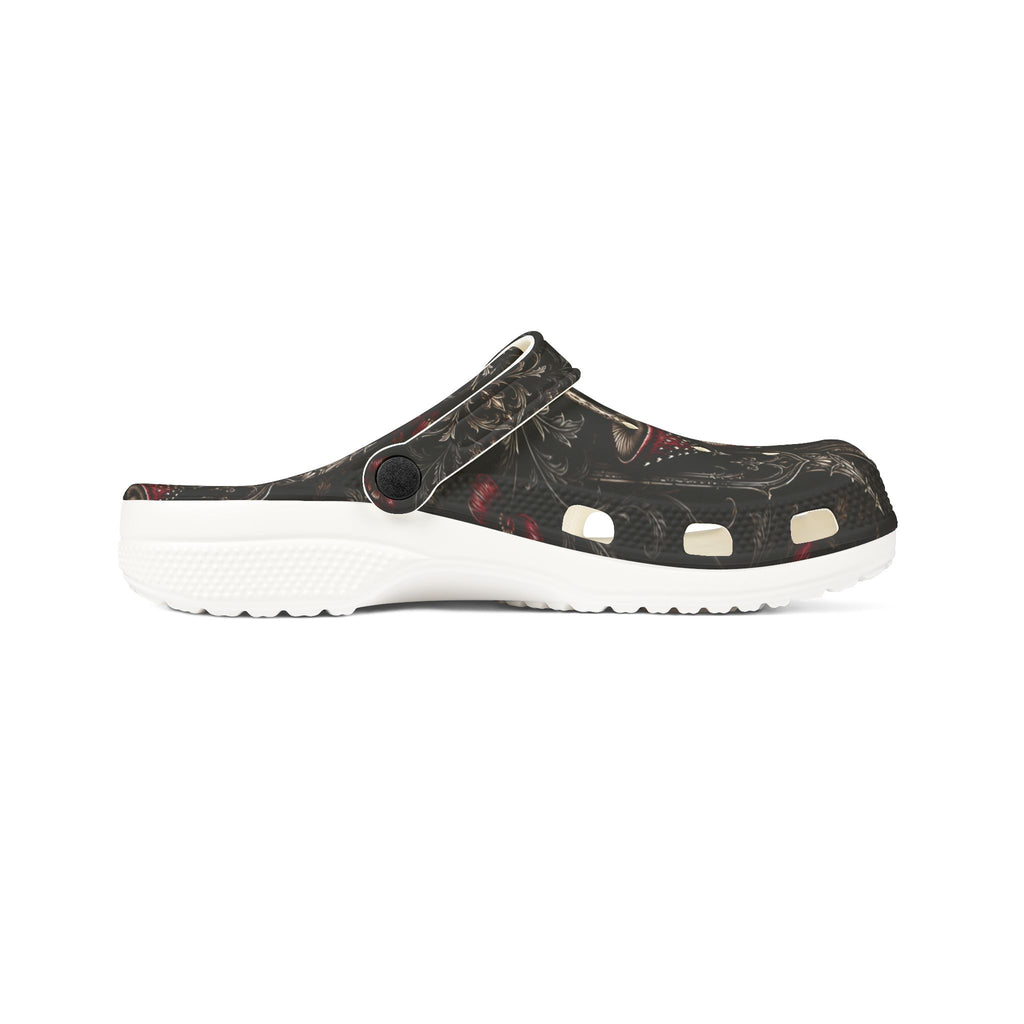 Clogs: Mushroom Garden EVA Foam Clogs — Whimsical Red Toadstool Print