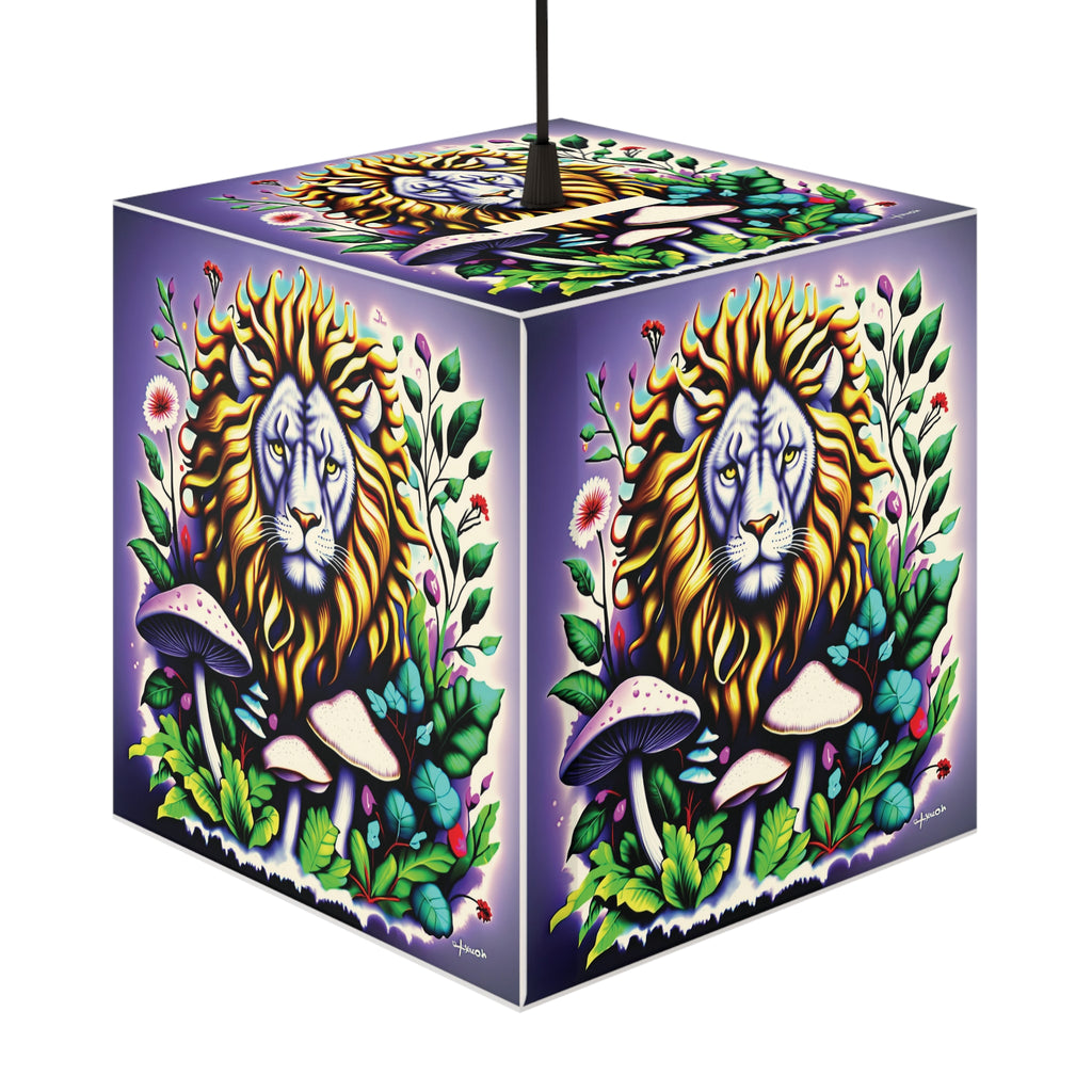 Lion & Mushroom Garden Light Cube Lamp – Botanical Night Light for Home Decor