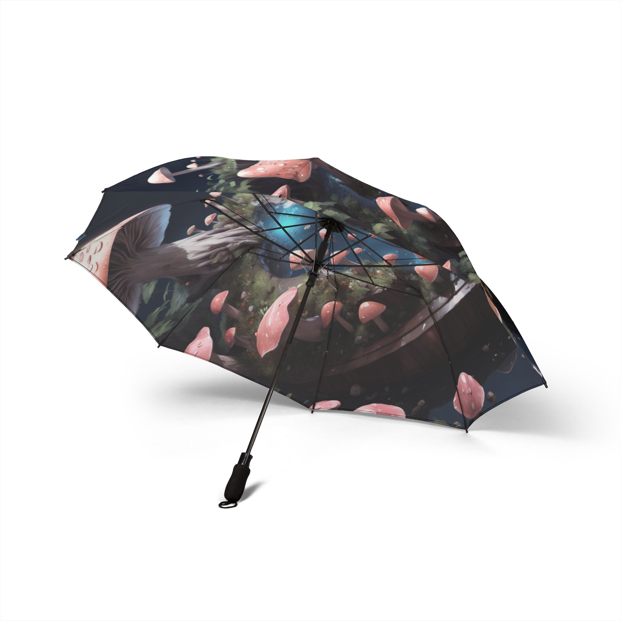 Foldable Umbrella — Enchanted Mushroom Pond Design (Semi‑Automatic)
