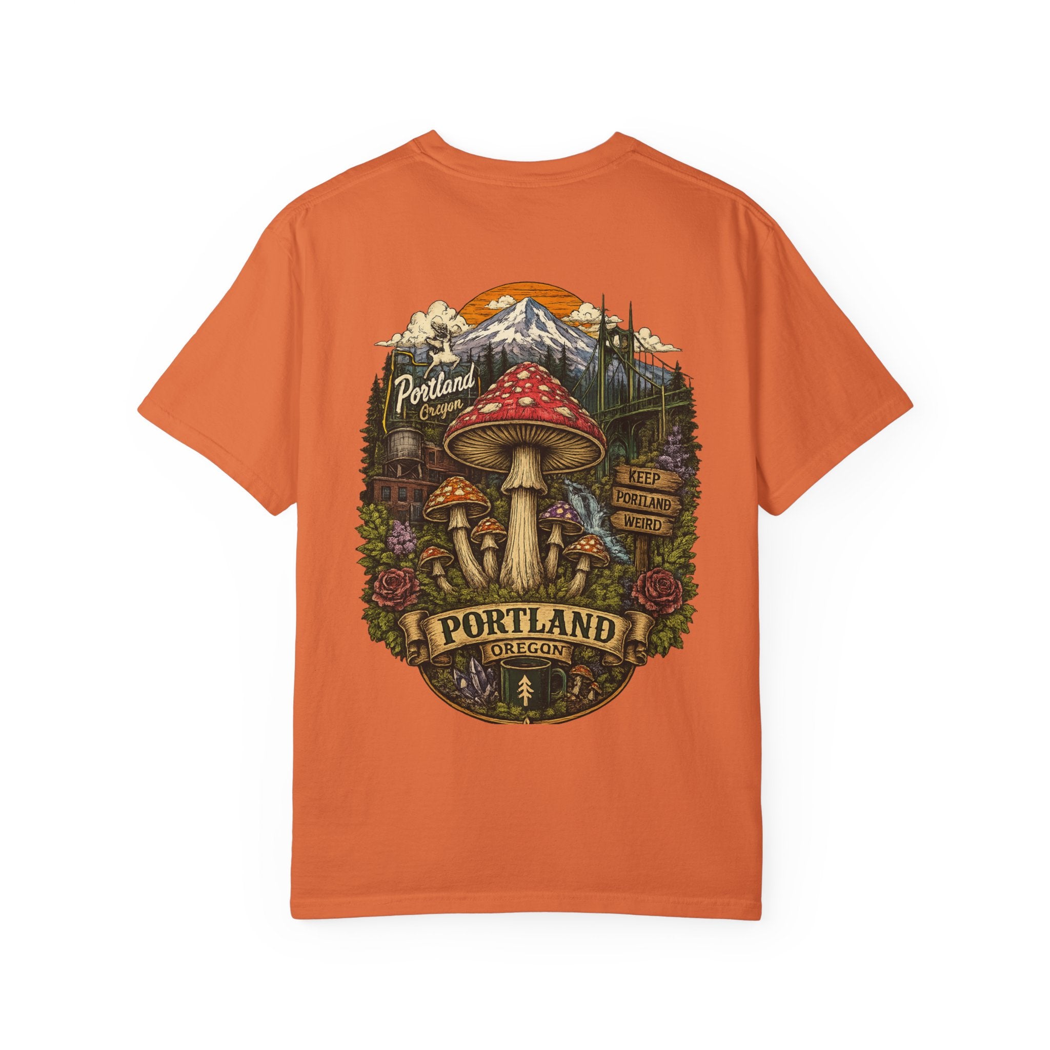 City: Portland Mushroom Graphic T-Shirt — Vintage Forest Amanita Design