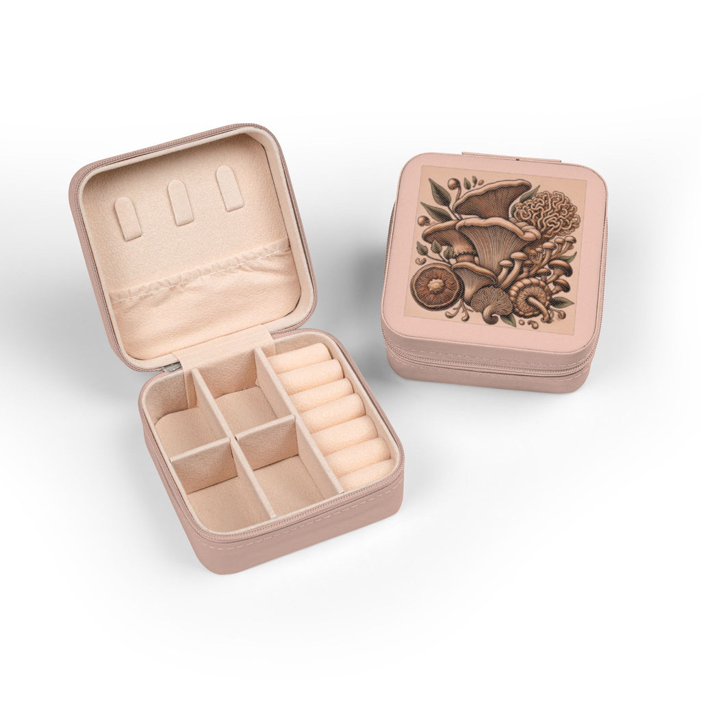 Mushroom Garden Jewelry Travel Case – Compact Velvet-Lined Organizer