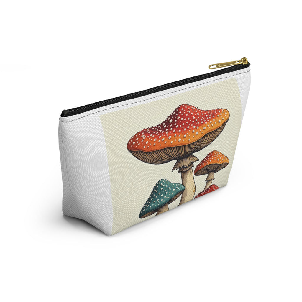 Mushroom Illustration Accessory Pouch — Cute Toadstool Cosmetic Bag