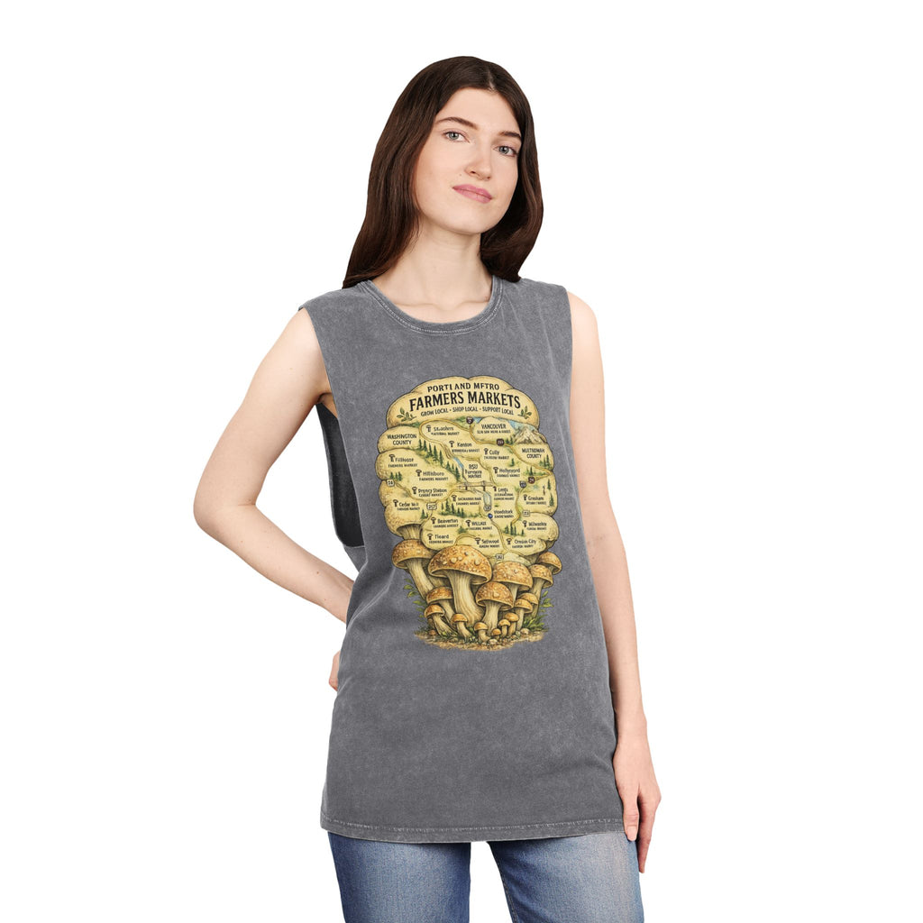 Portland Mushroom Festival Tank — Farmers Markets Map Stonewash Tank
