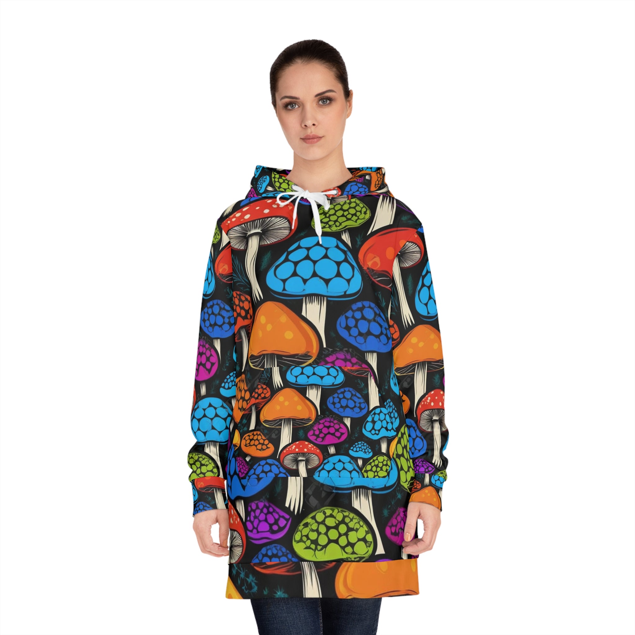 Get Cozy. Stay Wild Psychedelica Shroom Hoodie Dress Glow Fungi-Style.