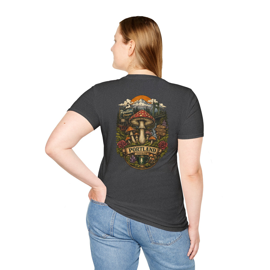 City: Portland Mushroom Magic T-Shirt — Vintage Red Toadstool Illustration