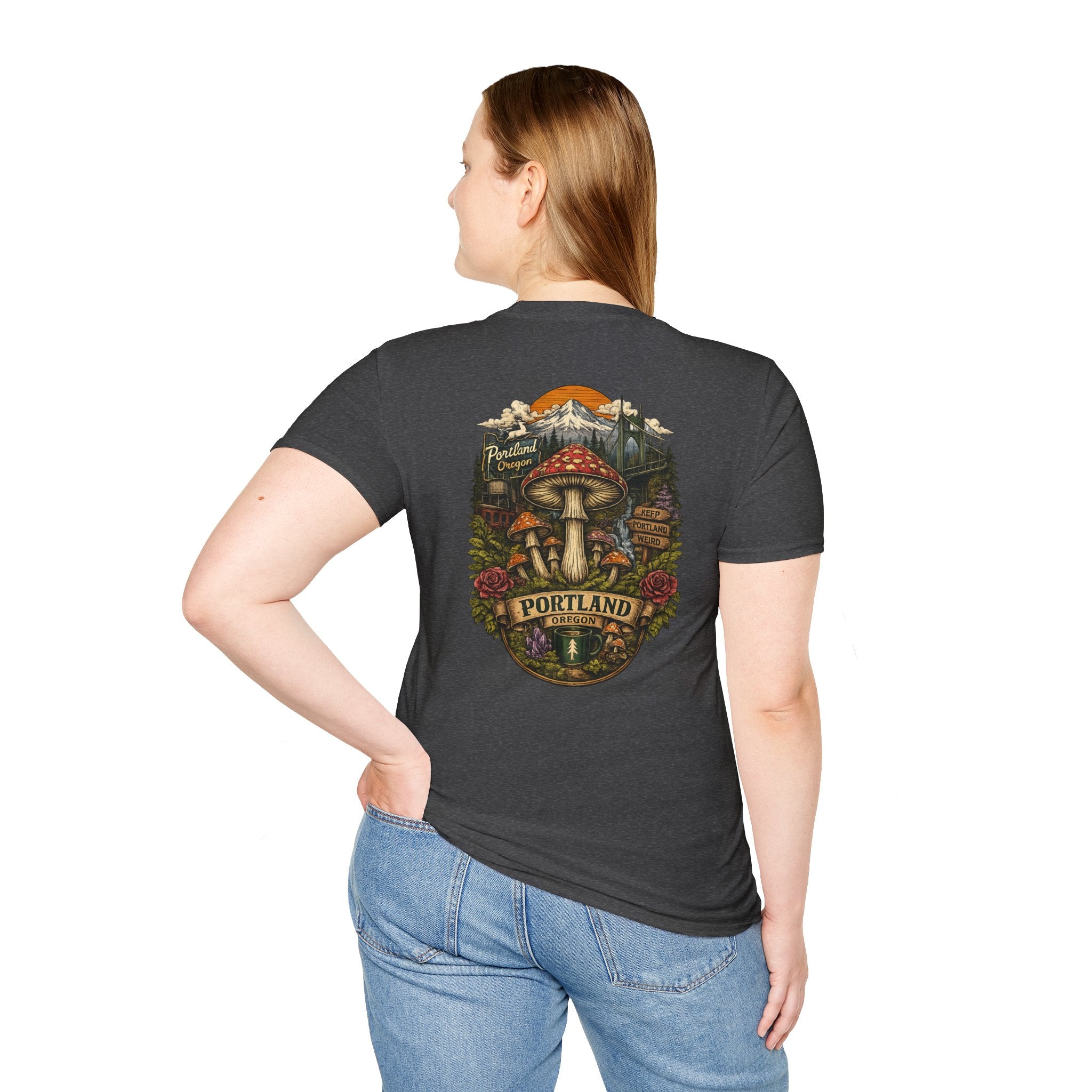 City: Portland Mushroom Magic T-Shirt — Vintage Red Toadstool Illustration