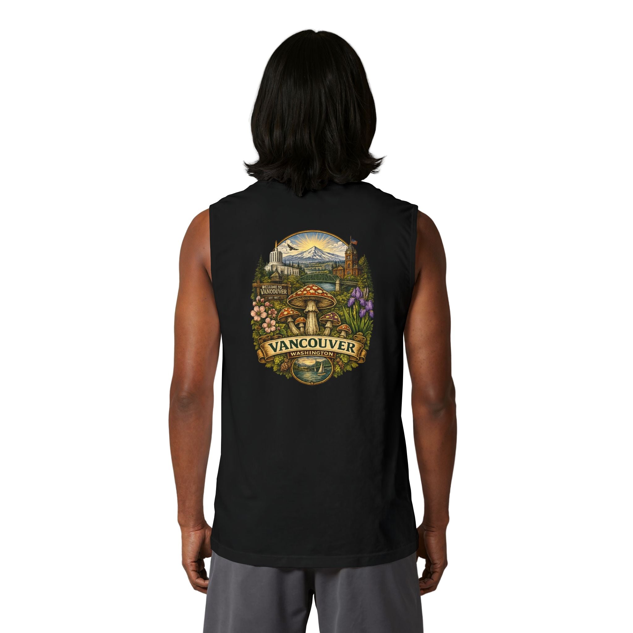 City: Vancouver Mushroom Tank Top — Colorful Psychedelic Fungi Graphic Muscle Tee