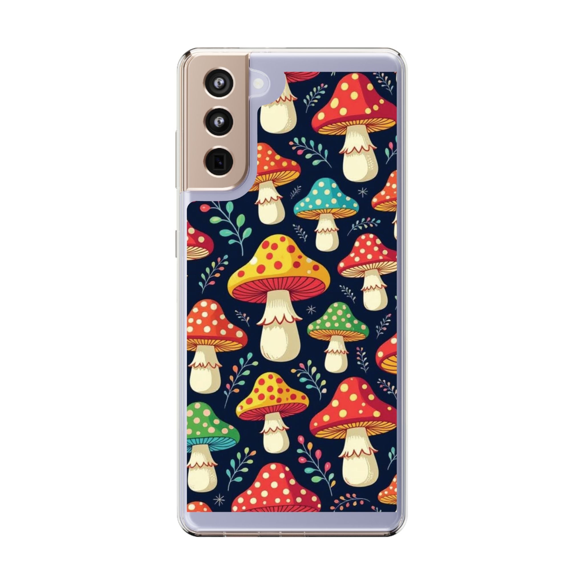 Phone Case: Mushroom Pattern Clear Phone Case — Colorful Toadstool Floral Design