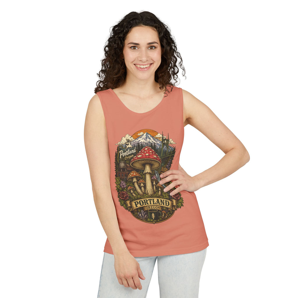 City: Portland Mushroom Tank Top — Vintage Forest Travel Graphic