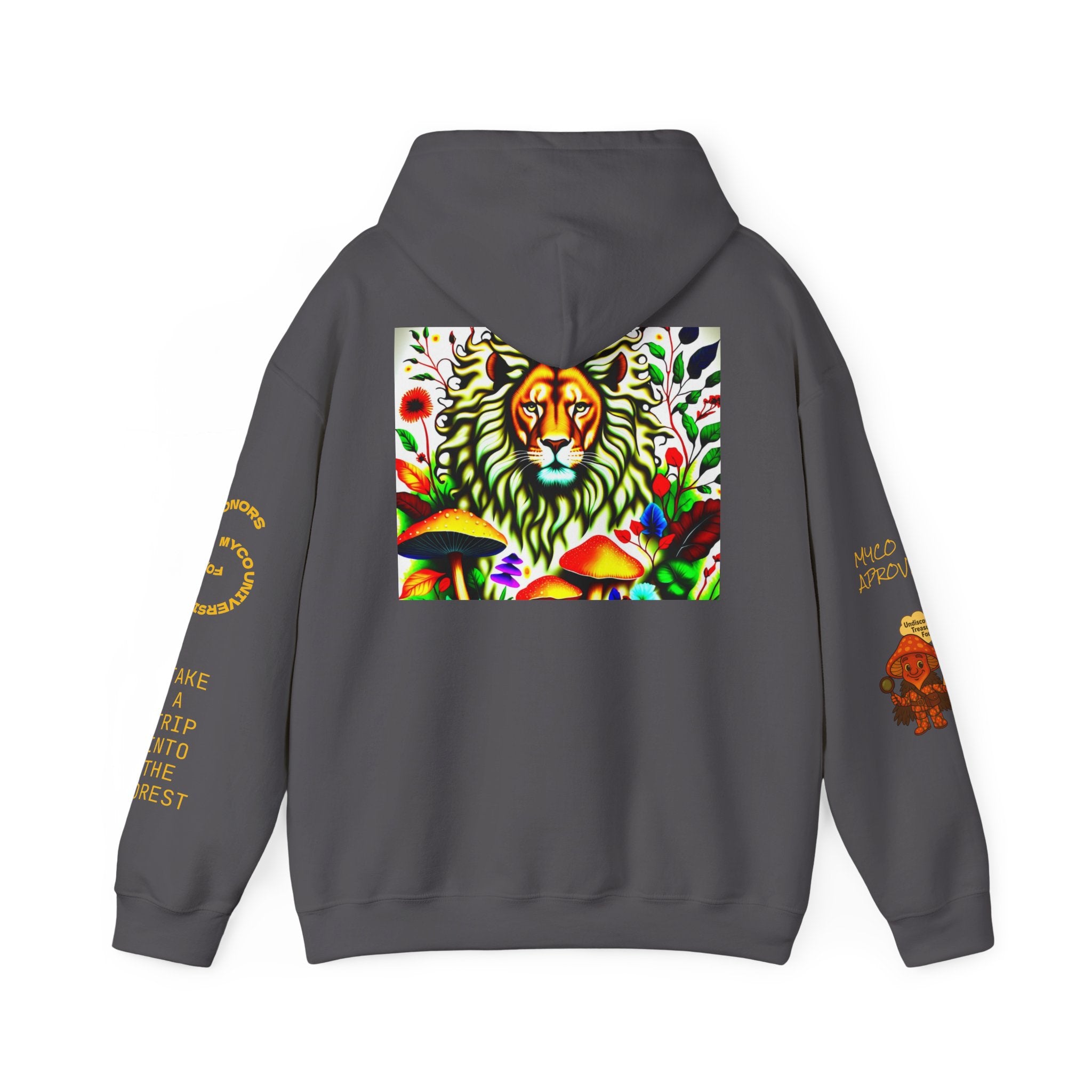Myco University Lion & Mushroom Hoodie — Psychedelic Lion Graphic Pullover