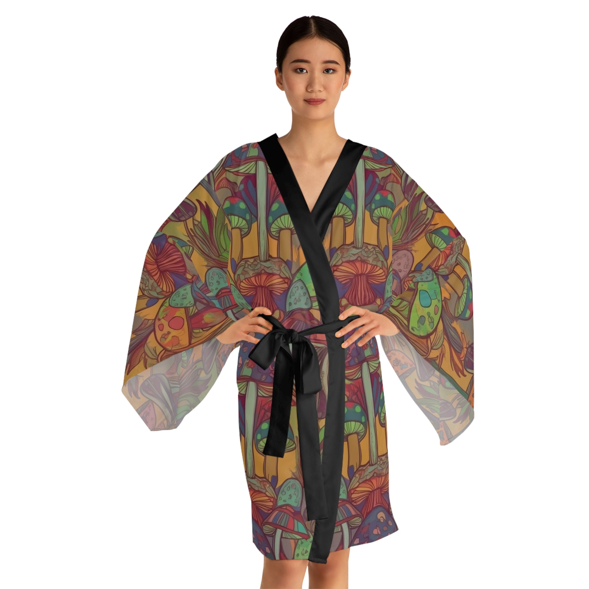 Kimono Robe: Psychedelic Mushroom Kimono Robe — Colorful Boho Lounge Jacket
