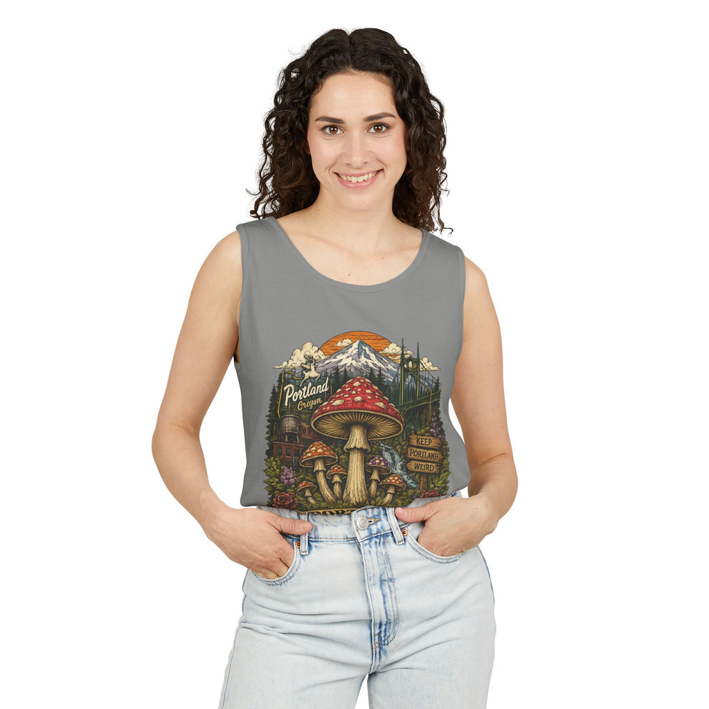 City: Portland Mushroom Tank Top — Vintage Forest Travel Graphic