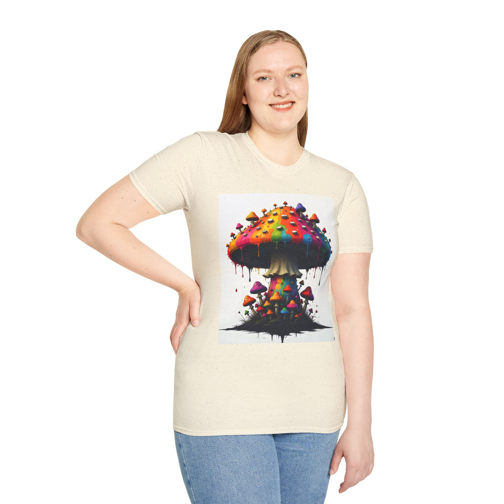 Piper's Shroom Works T-Shirt — Rainbow Drip Mushroom Graphic Tee