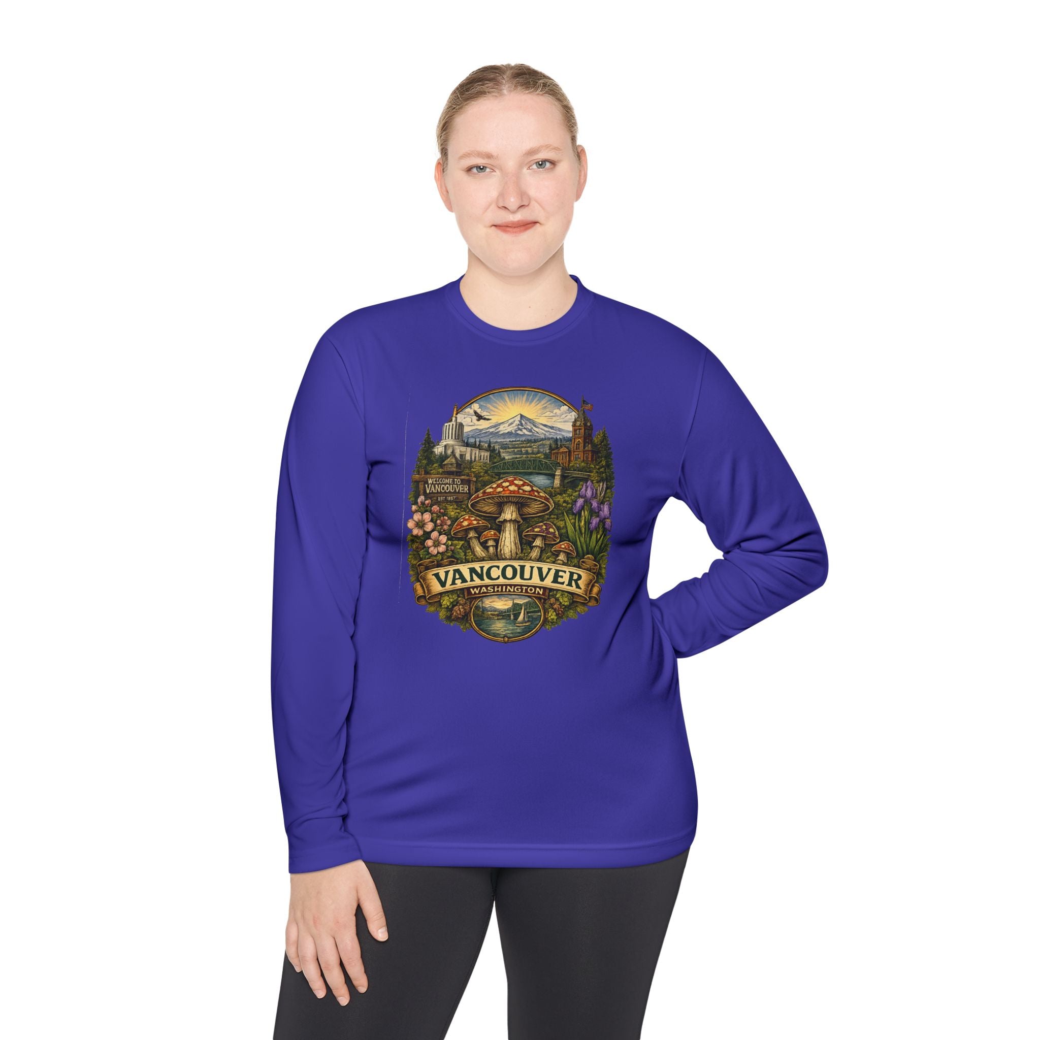 Vancouver Nature Long Sleeve Tee — Scenic Mountains & Mushroom Art