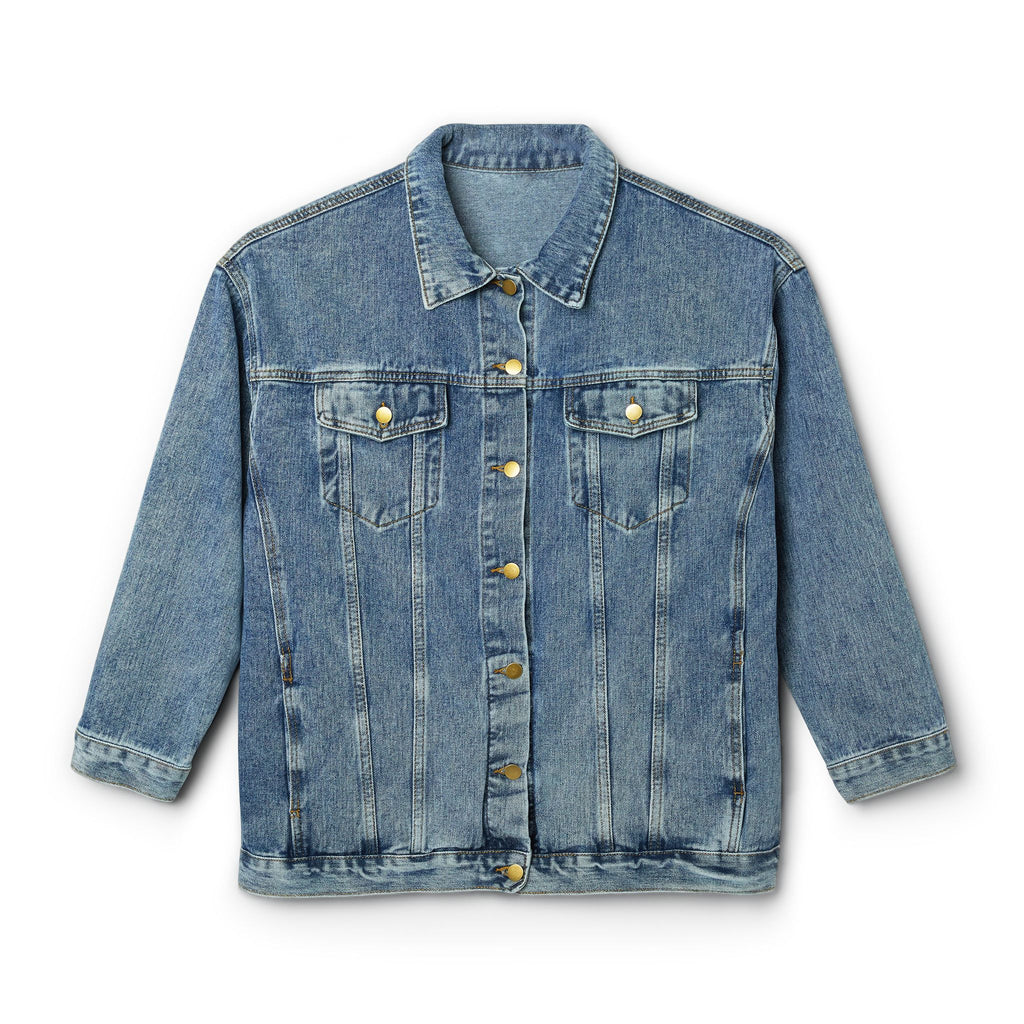 Women's Denim Jacket — Portland Mushrooms Vintage Travel Patch Back Print
