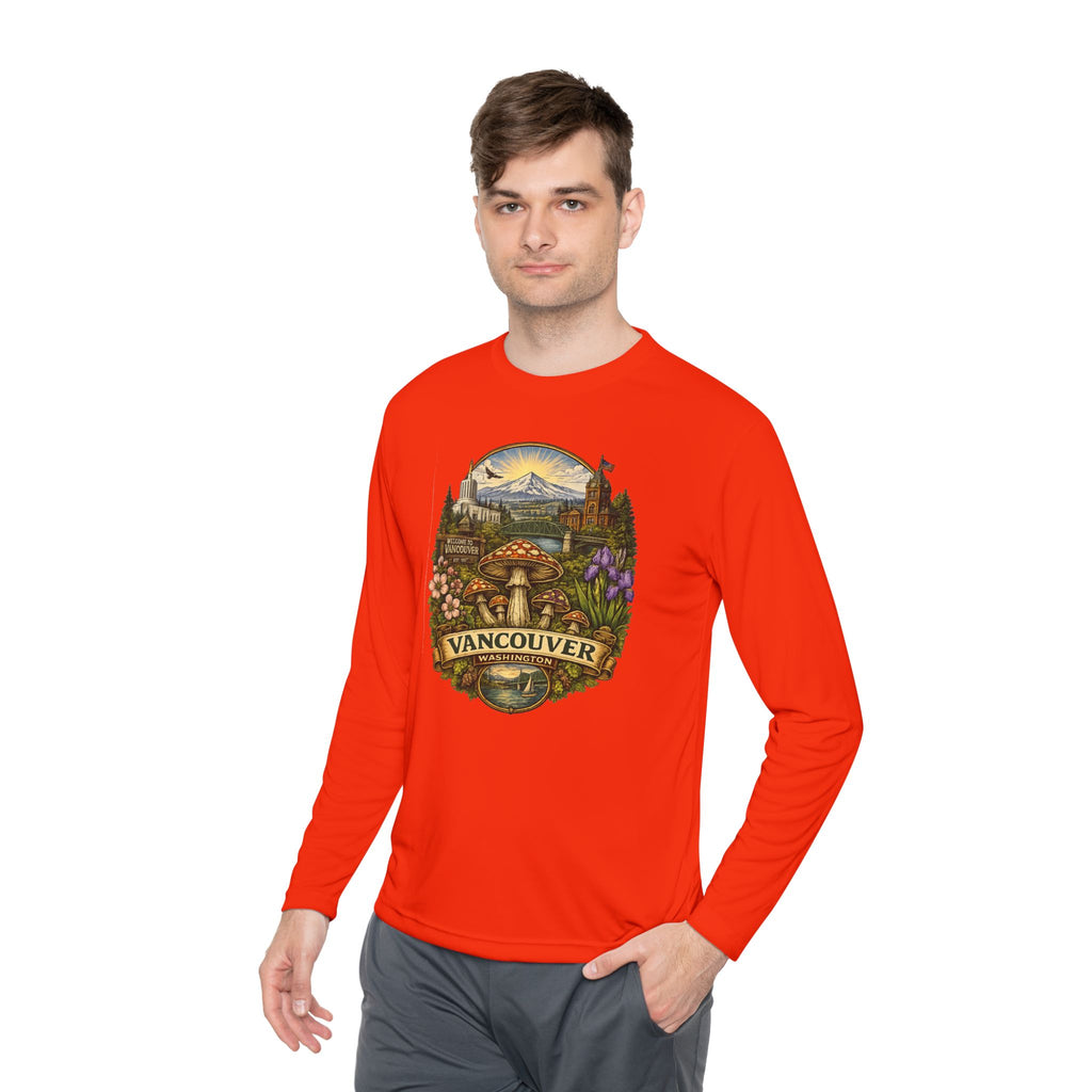 Vancouver Nature Long Sleeve Tee — Scenic Mountains & Mushroom Art