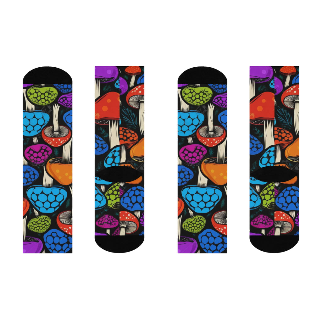 Socks: Mushroom Crew Socks — Colorful Psychedelic Fungi Cushion Socks