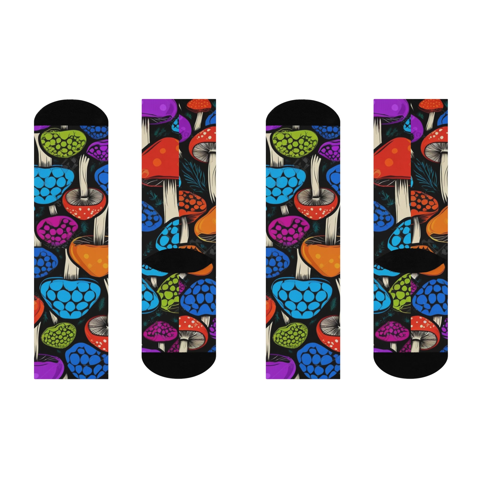 Socks: Mushroom Crew Socks — Colorful Psychedelic Fungi Cushion Socks