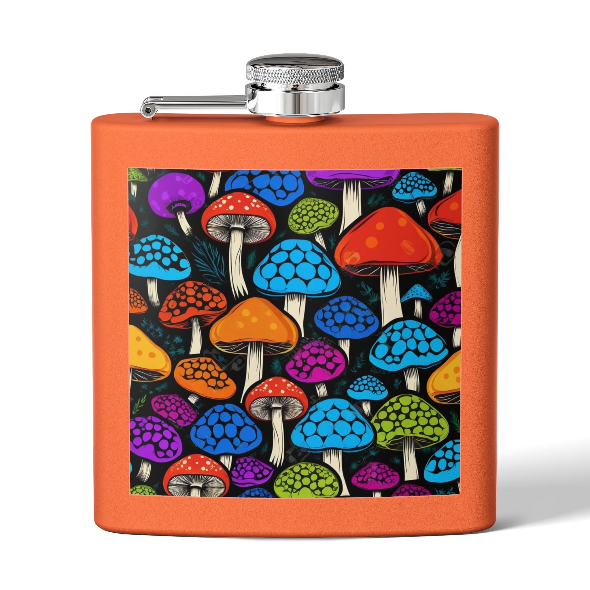 6oz Stainless Steel Flask — Colorful Psychedelic Mushroom Pattern