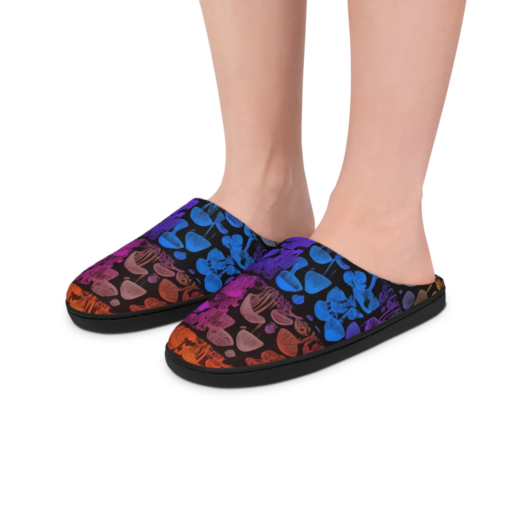 Men's Mushroom Pattern Indoor Slippers — Rainbow Psychedelic Cozy Home Shoes