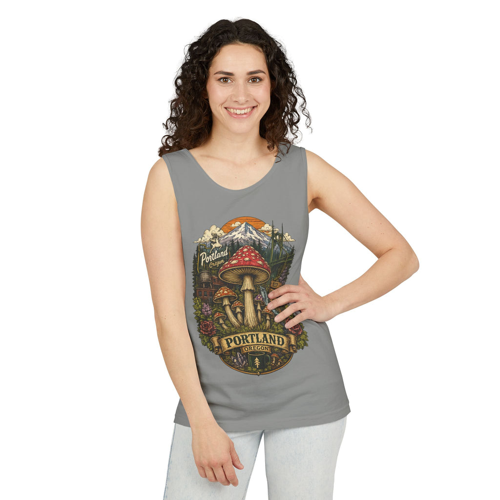 City: Portland Mushroom Tank Top — Vintage Forest Travel Graphic