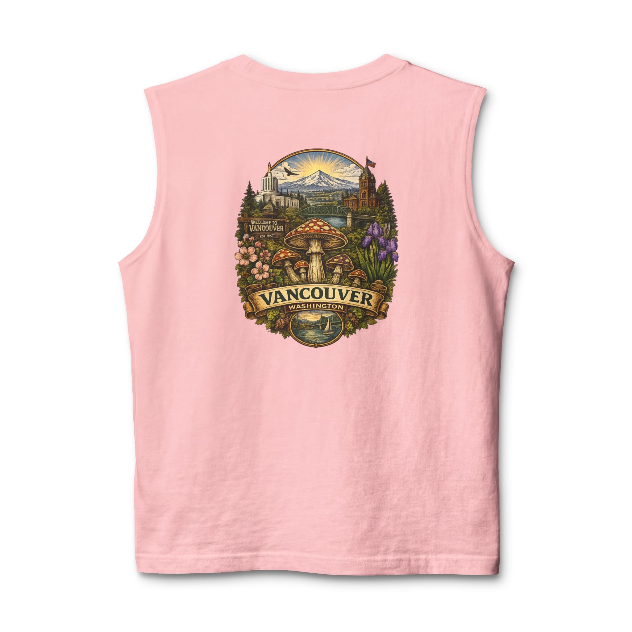 City: Vancouver Mushroom Tank Top — Colorful Psychedelic Fungi Graphic Muscle Tee