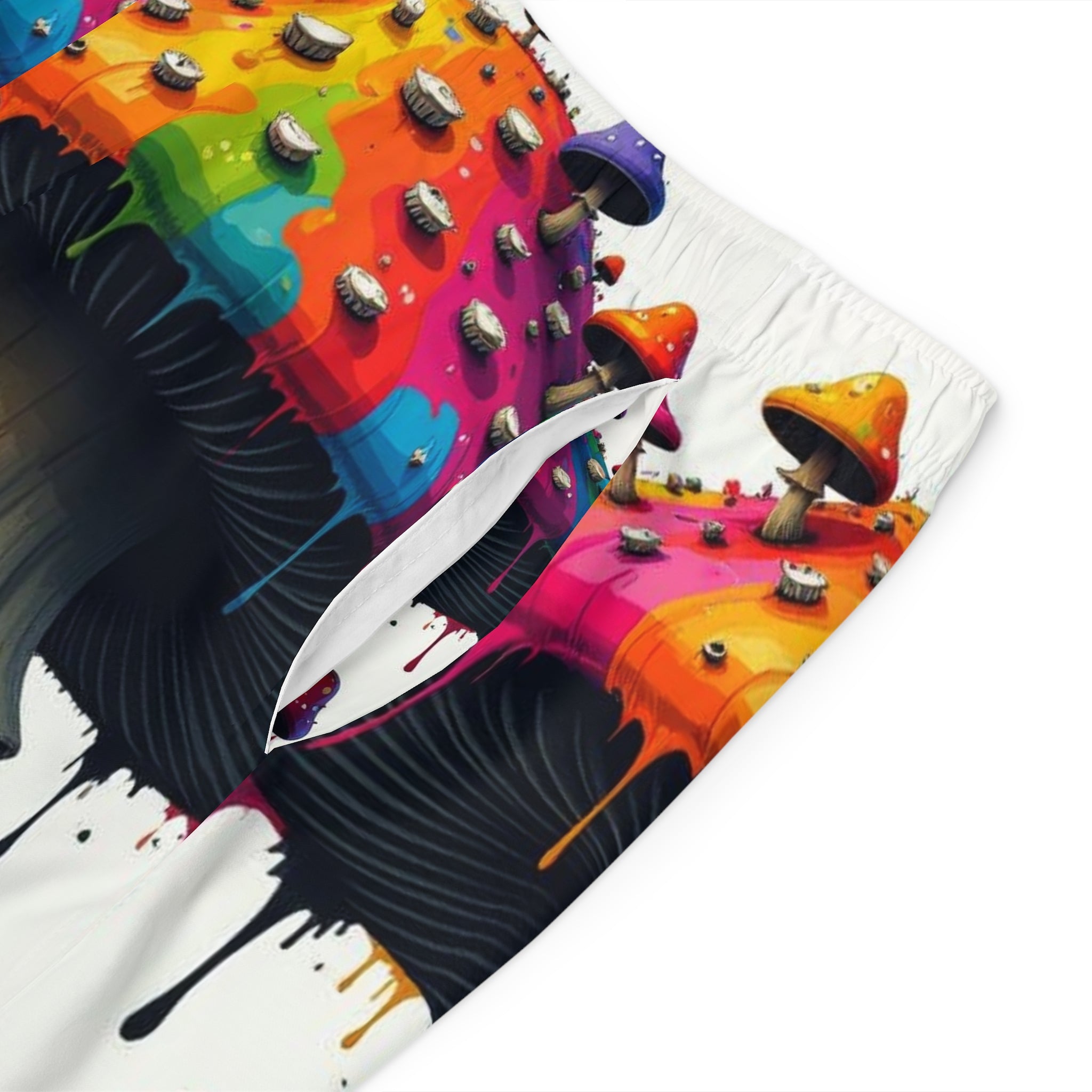 Psychedelic Rainbow Mushroom Board Shorts — Men's All-Over Print