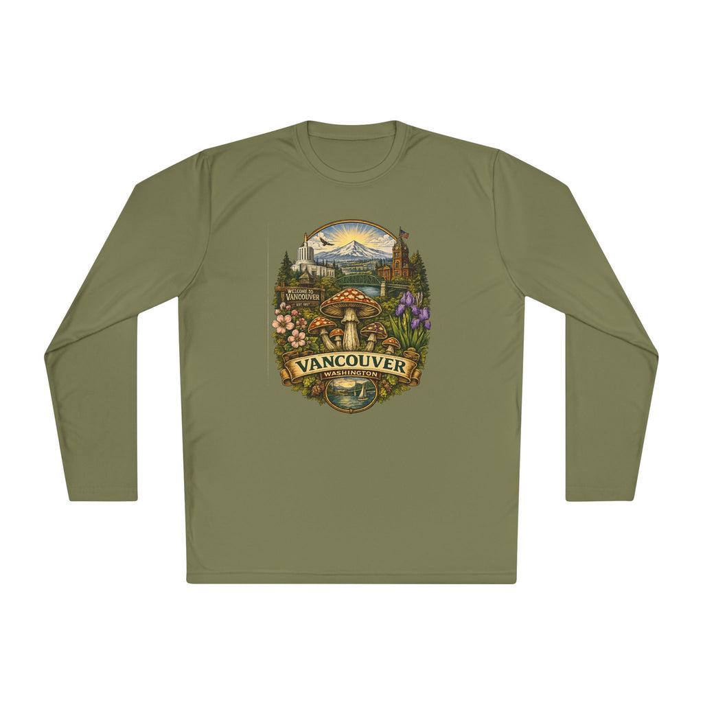 Vancouver Nature Long Sleeve Tee — Scenic Mountains & Mushroom Art