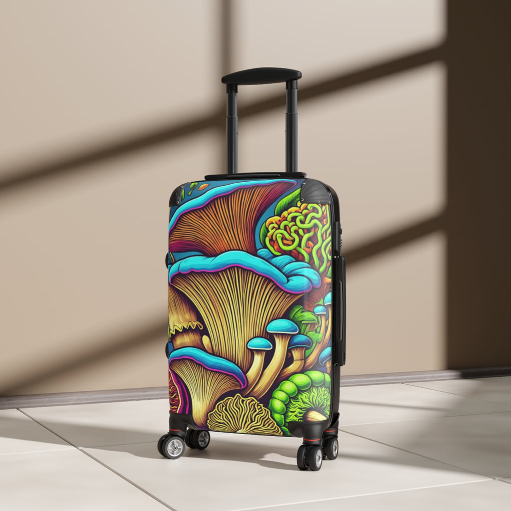 Suitcase: Psychedelic Mushroom Print Suitcase – Vibrant Travel Carry-On for Nature Lovers
