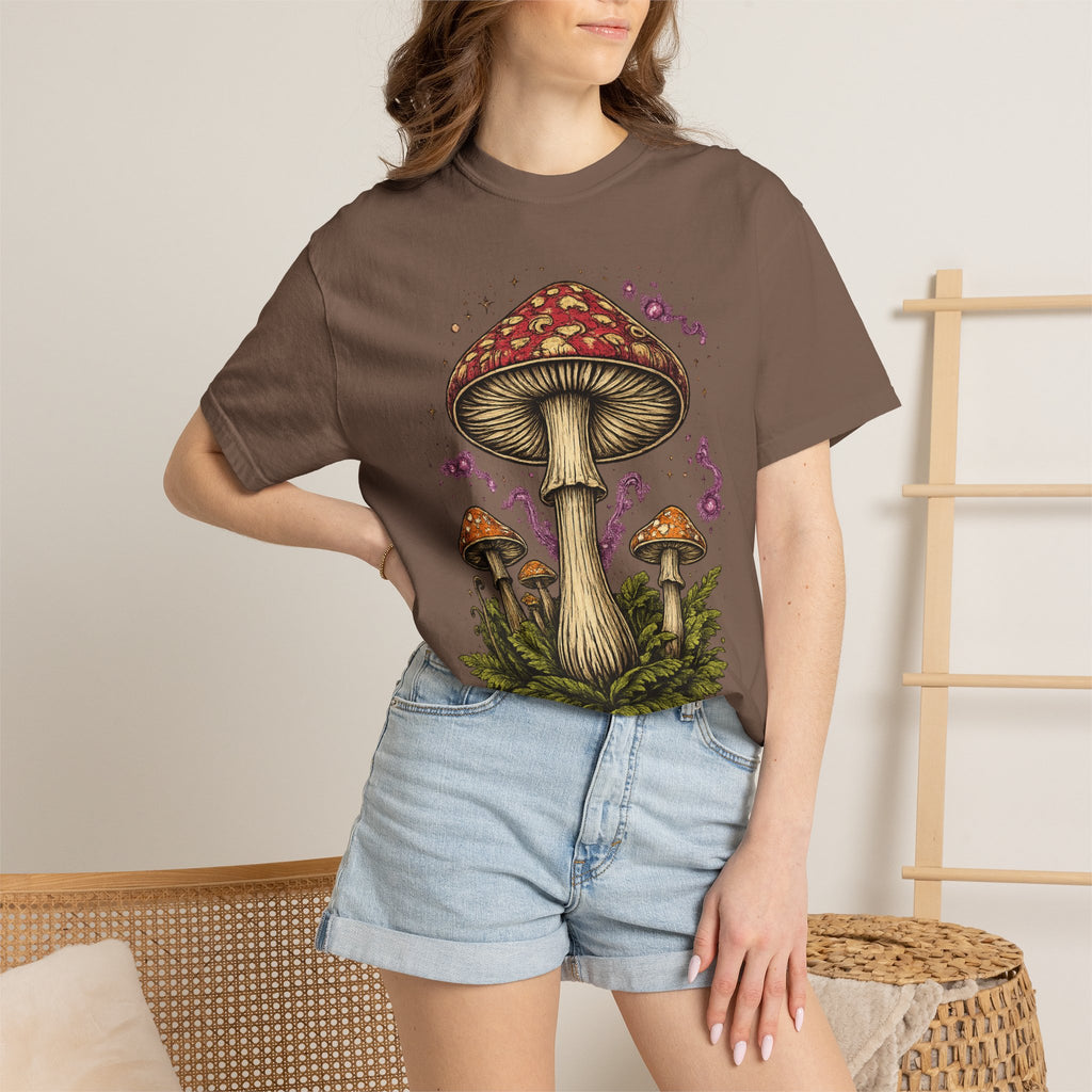 City: Portland Mushroom Graphic T-Shirt — Vintage Forest Amanita Design