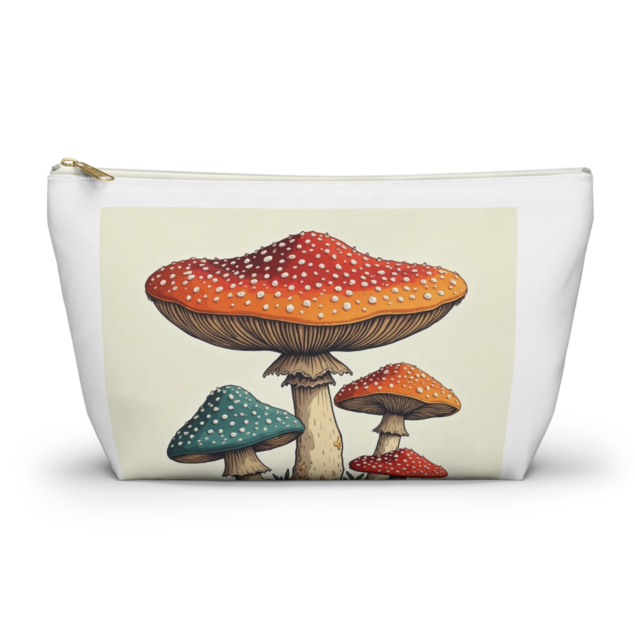 Mushroom Illustration Accessory Pouch — Cute Toadstool Cosmetic Bag
