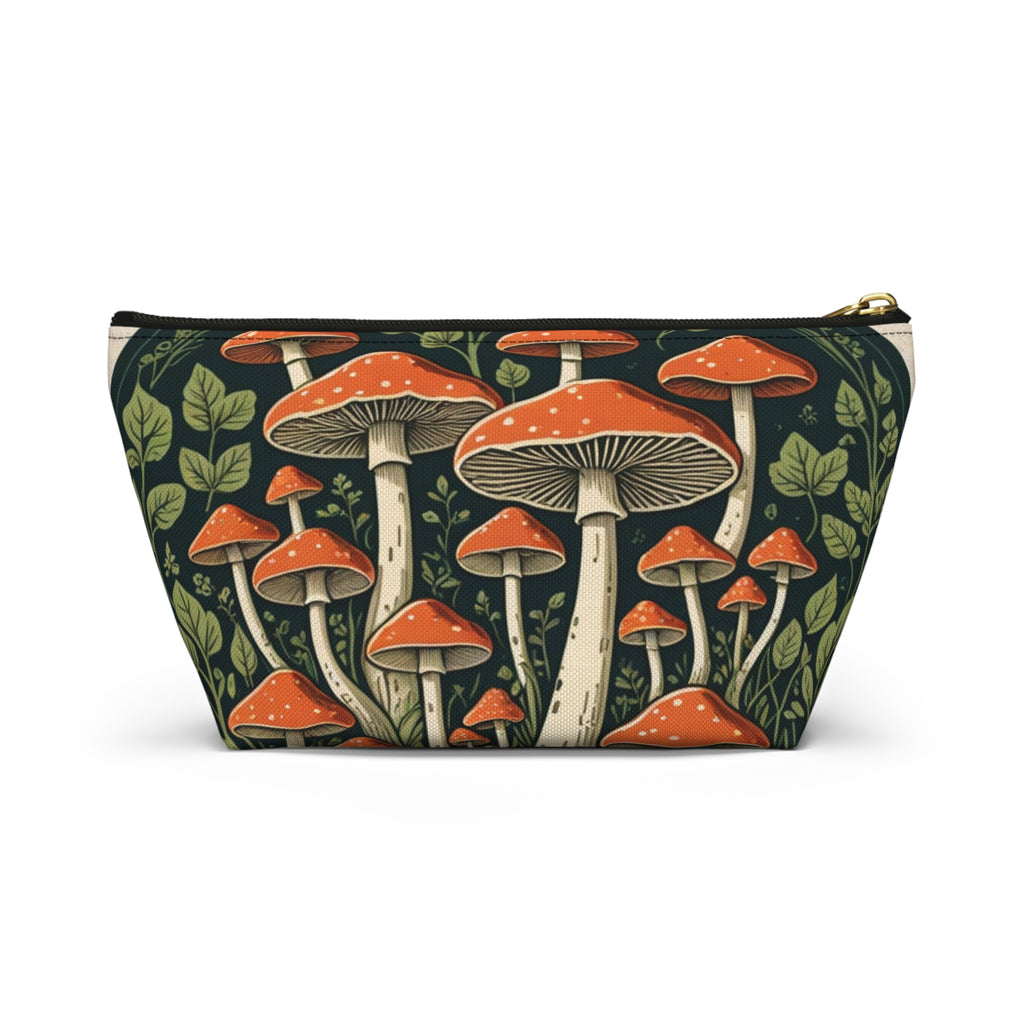 Mushroom Forest Accessory Pouch — Botanical Zip Makeup Bag