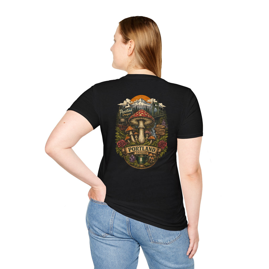 City: Portland Mushroom Magic T-Shirt — Vintage Red Toadstool Illustration