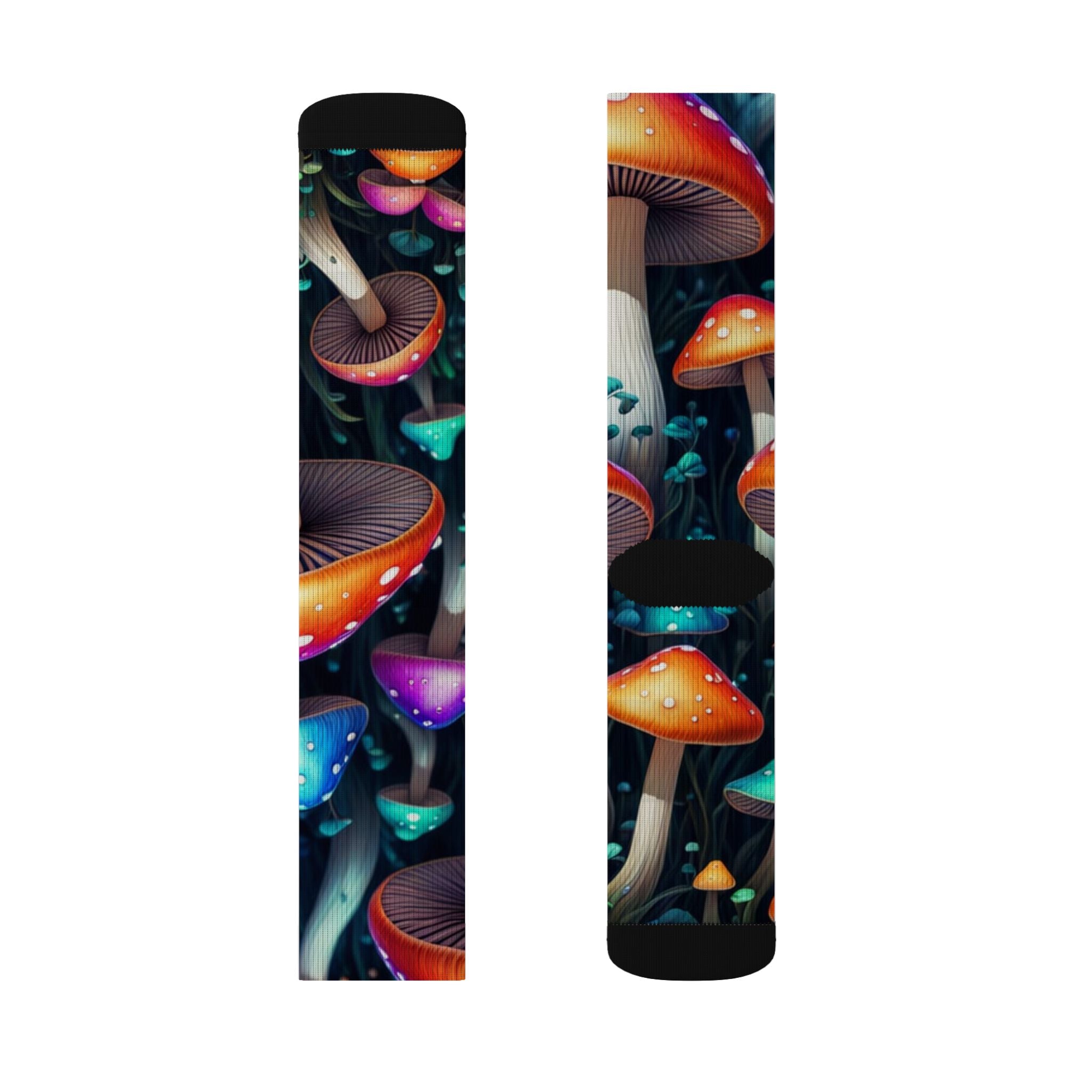 Socks: Psychedelic Mushroom Sublimation Socks — Colorful Fantasy Crew Socks
