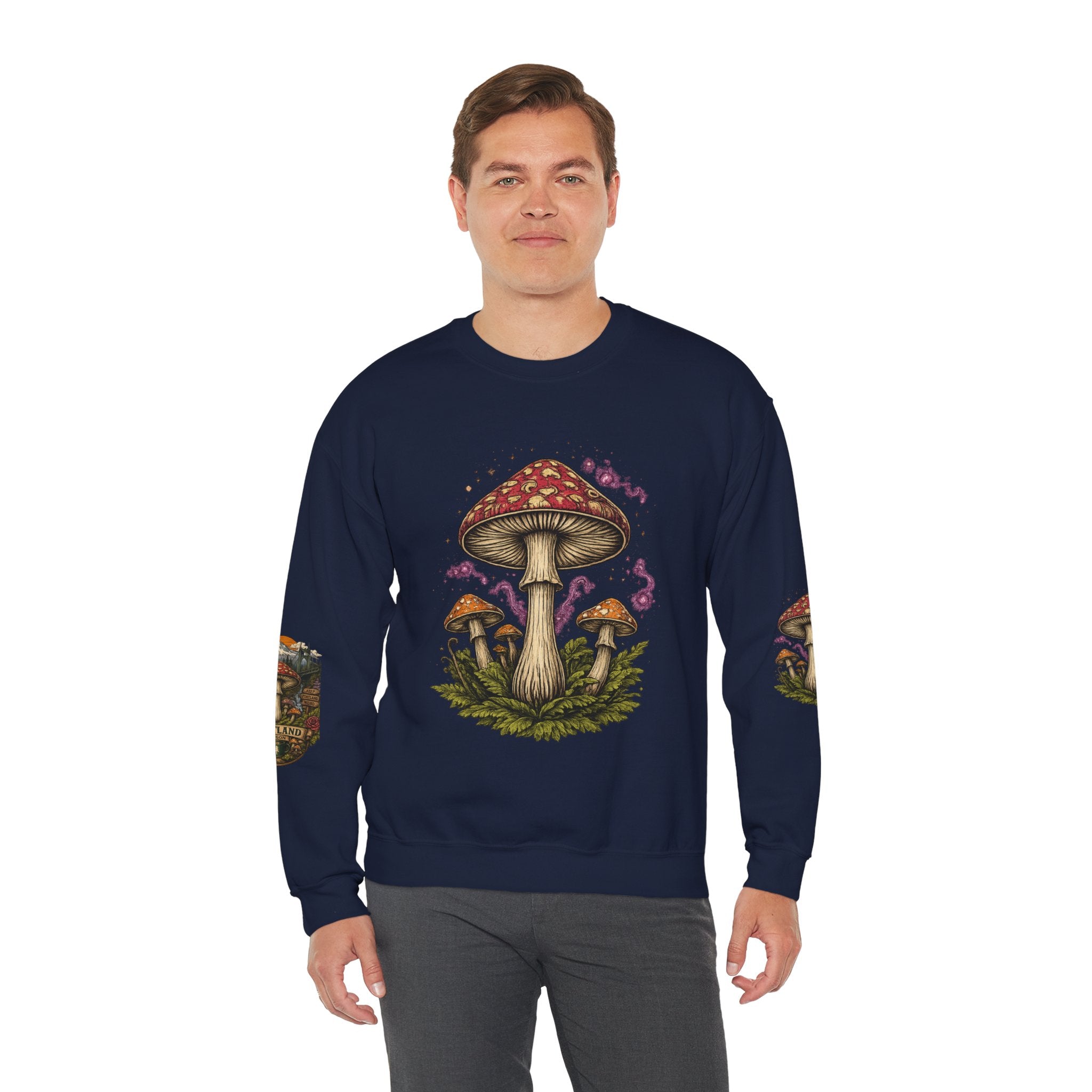 City: Portland Mushroom Crewneck Sweatshirt Vintage Psychedelic Fungi Graphic