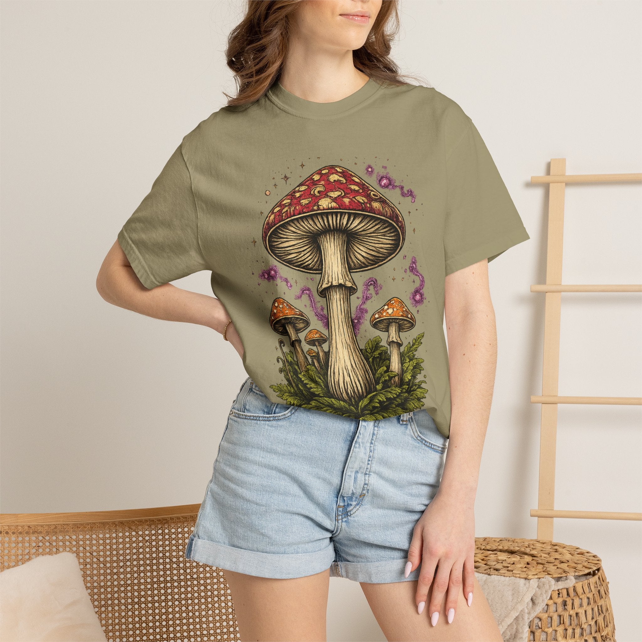 City: Portland Mushroom Graphic T-Shirt — Vintage Forest Amanita Design