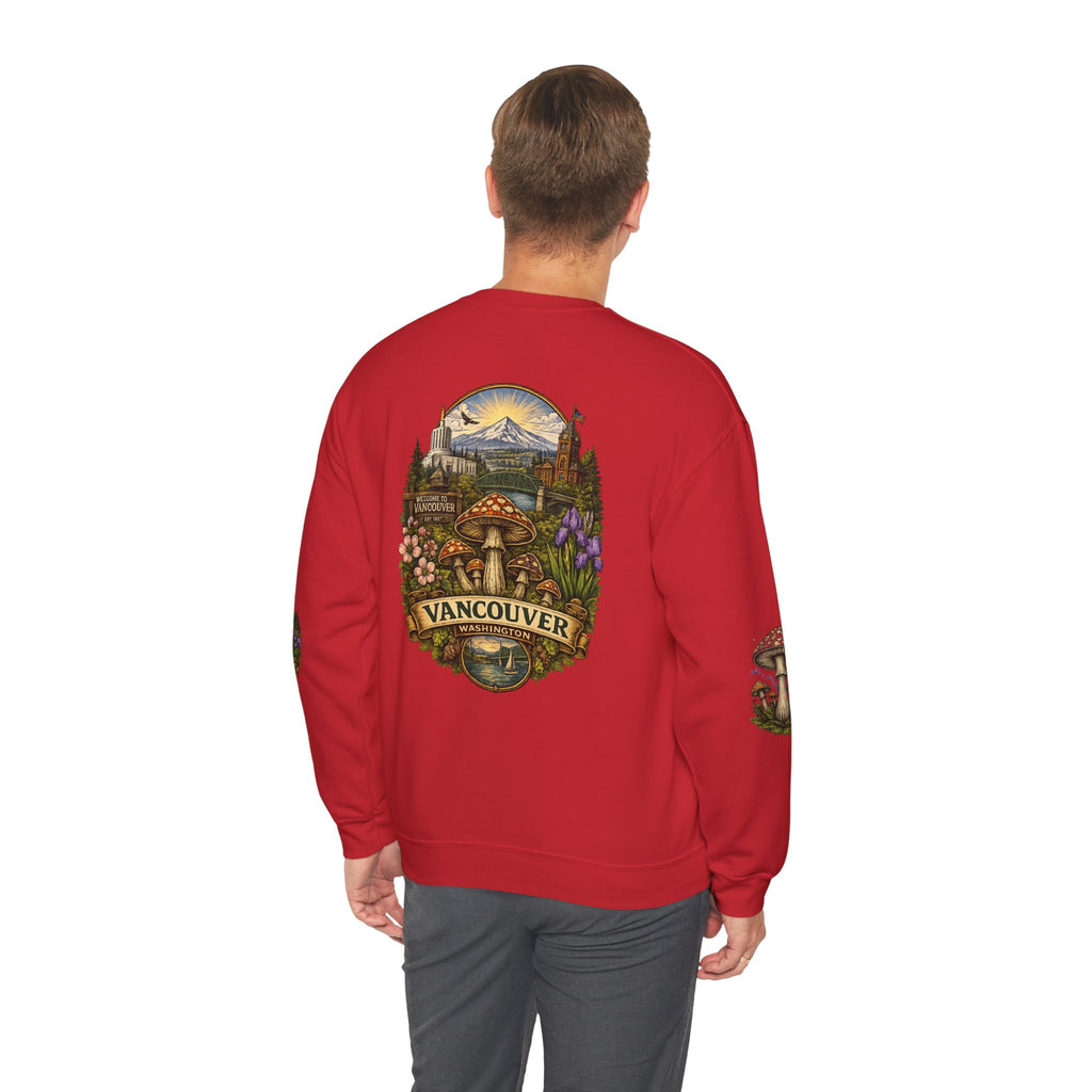 City:  Vancouver Crewneck Sweatshirt — Scenic Pacific Northwest Fungi Design