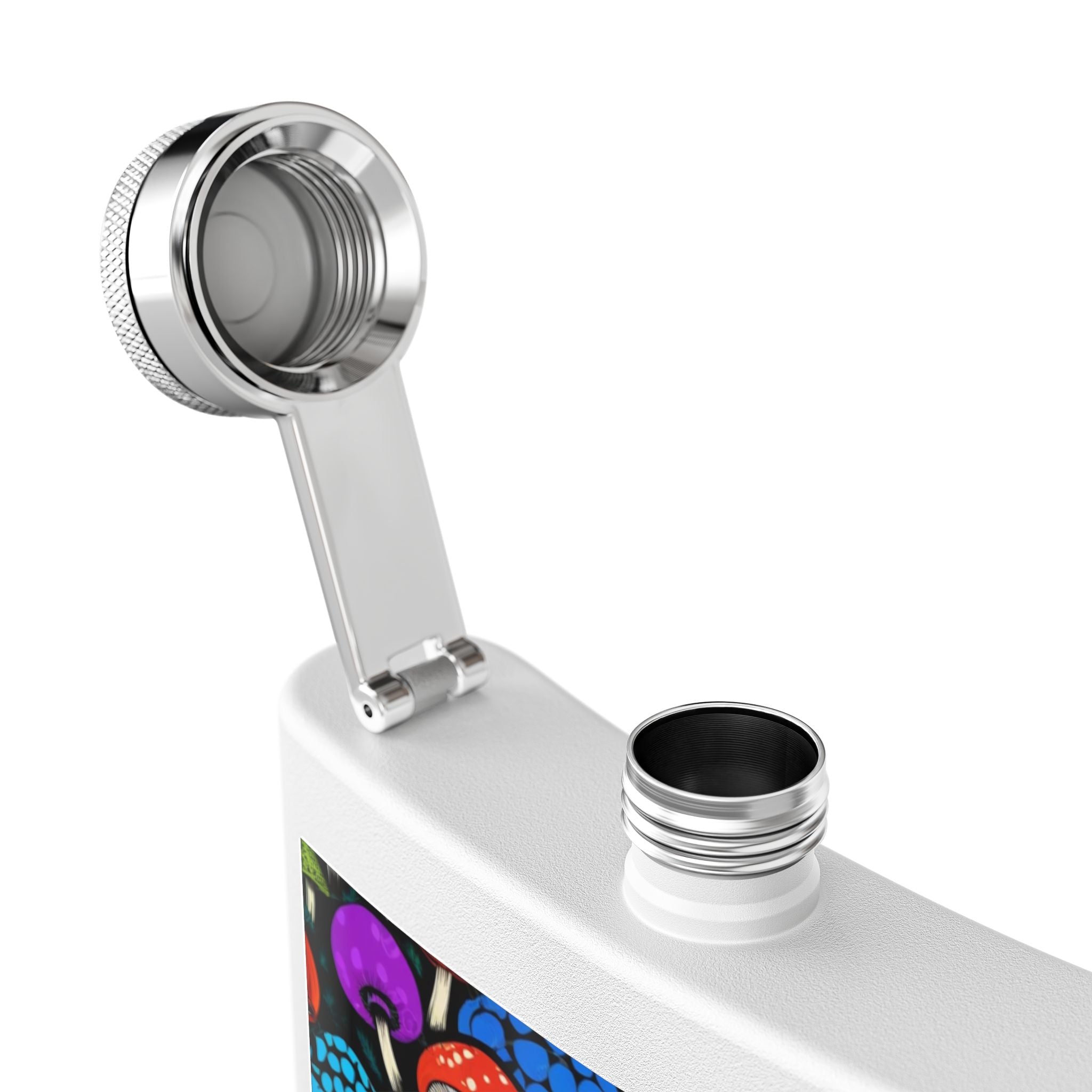 6oz Stainless Steel Flask — Colorful Psychedelic Mushroom Pattern