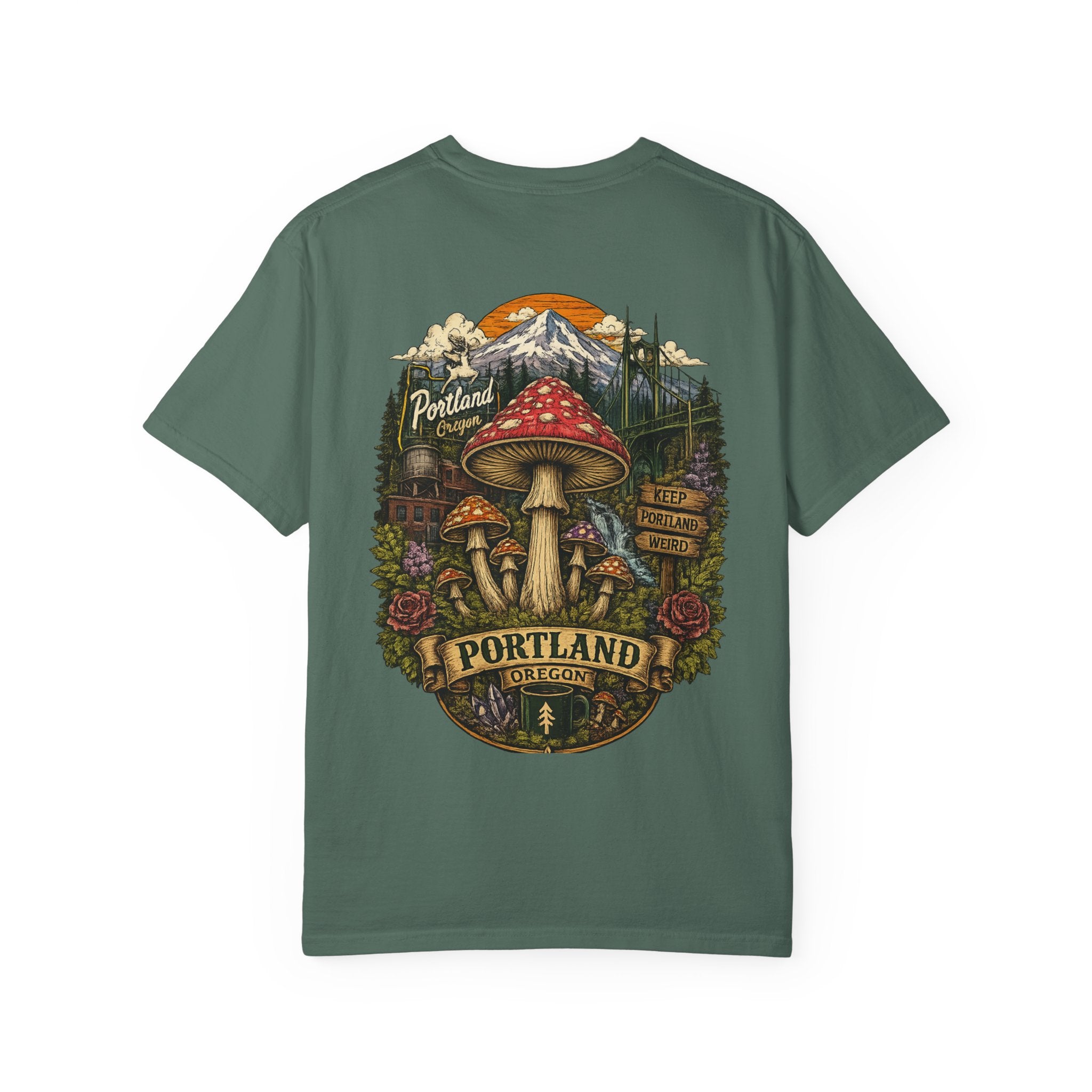 City: Portland Mushroom Graphic T-Shirt — Vintage Forest Amanita Design