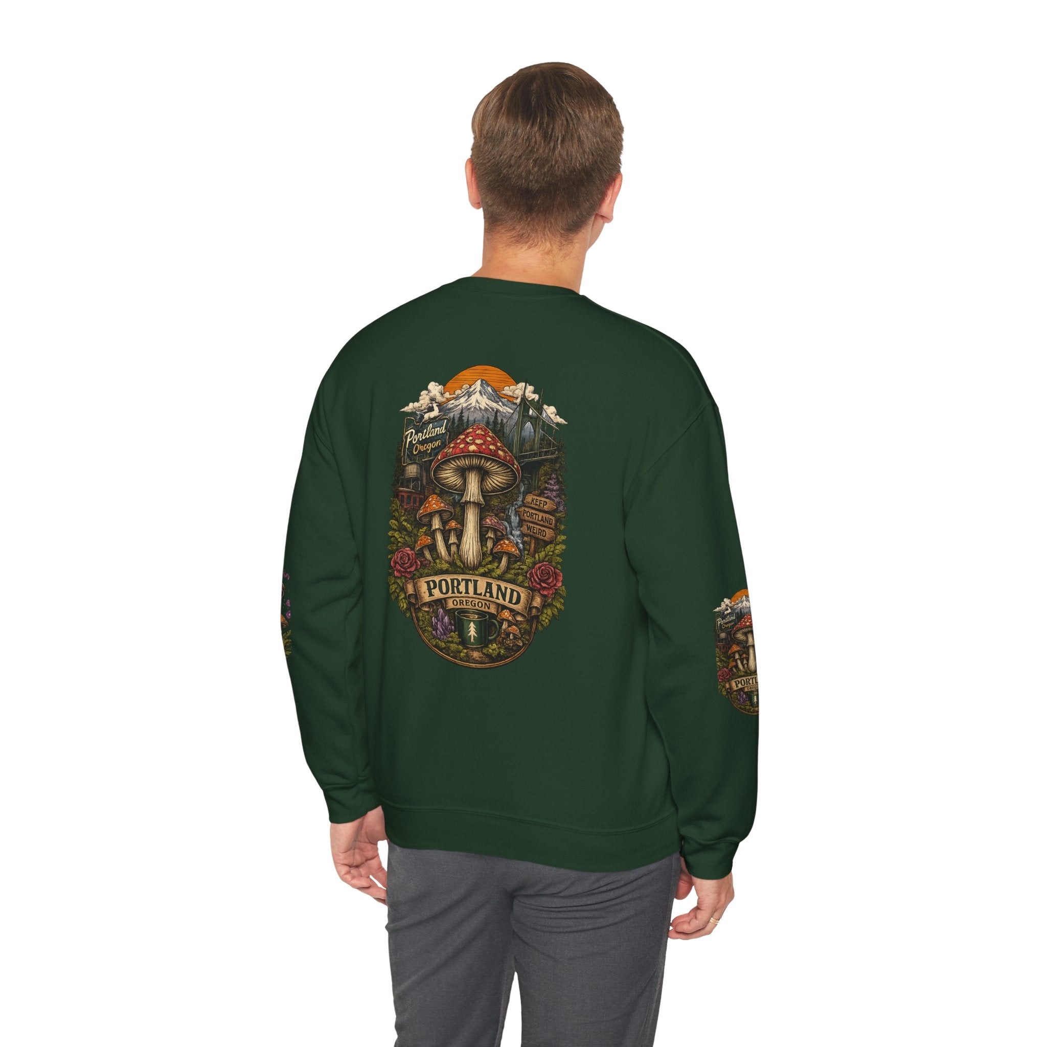 City: Portland Mushroom Crewneck Sweatshirt Vintage Psychedelic Fungi Graphic